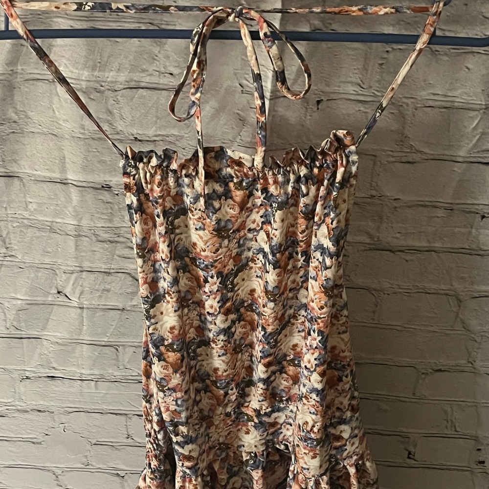 Blue Sequin Tie Front Halter Sundress